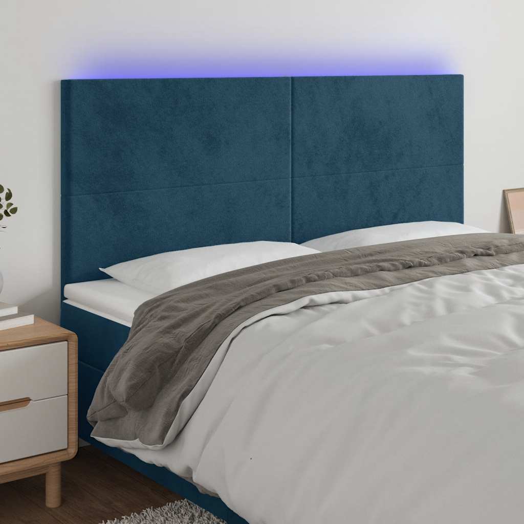 Testiera a LED Blu Scuro 160x5x118/128 cm in Velluto