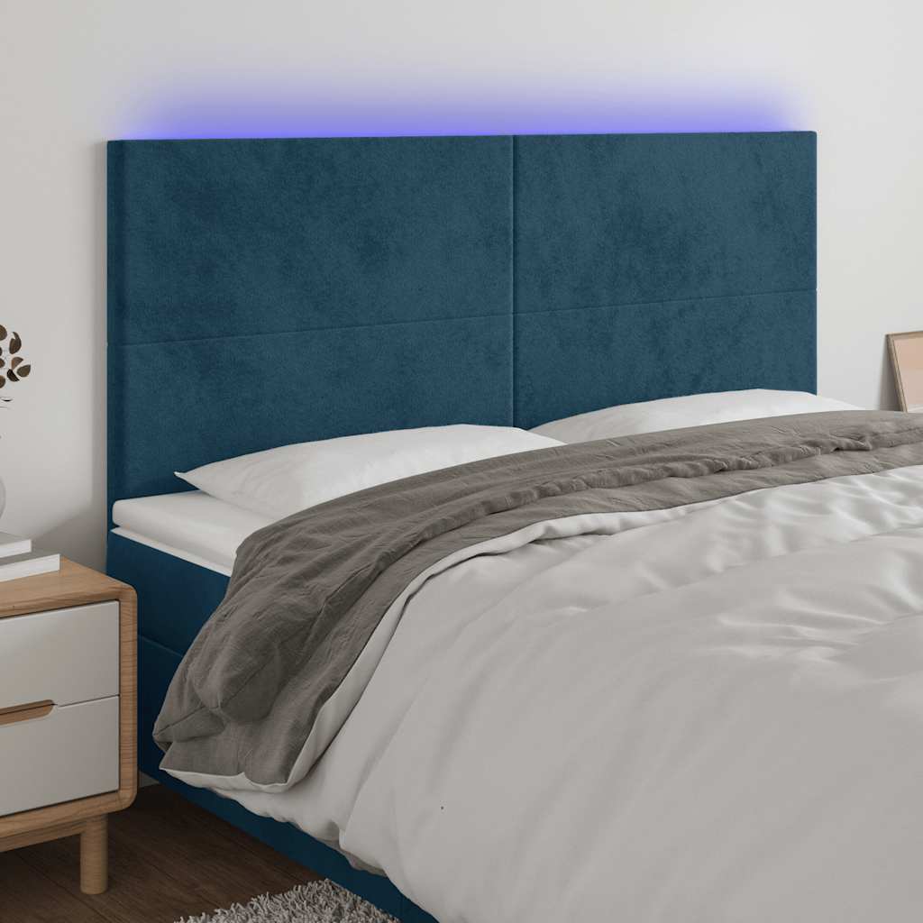 Testiera a LED Blu Scuro 180x5x118/128 cm in Velluto