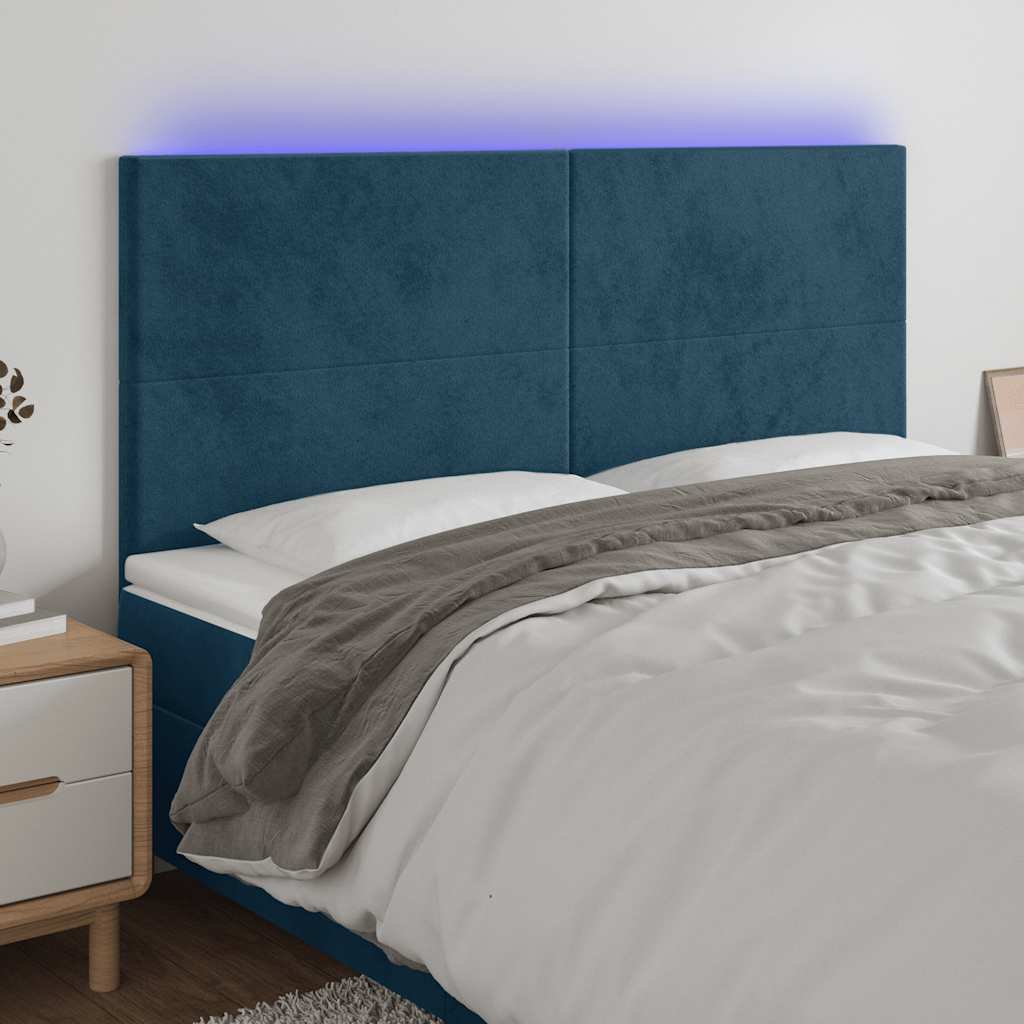 Testiera a LED Blu Scuro 200x5x118/128 cm in Velluto