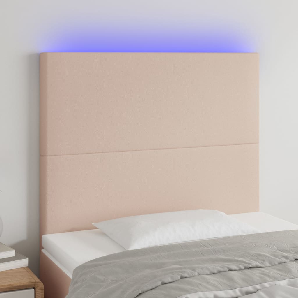 Testiera a LED Cappuccino 80x5x118/128 cm in Similpelle