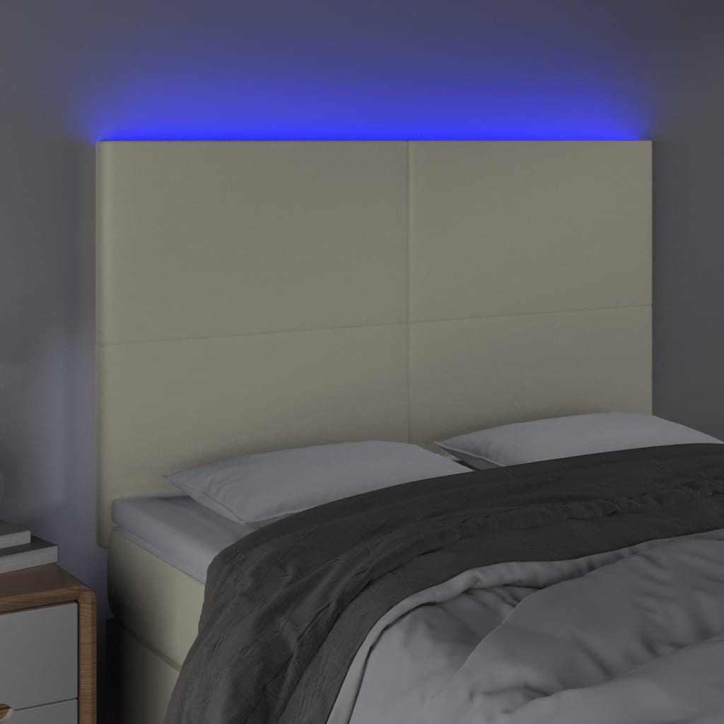 Testiera a LED Crema 144x5x118/128 cm in Similpelle