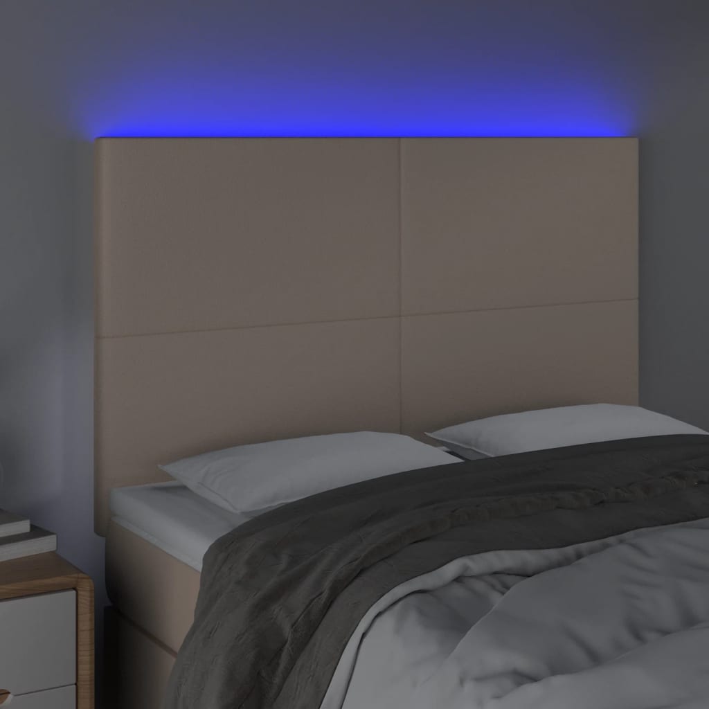 Testiera a LED cappuccino 144x5x118/128 cm in Similpelle