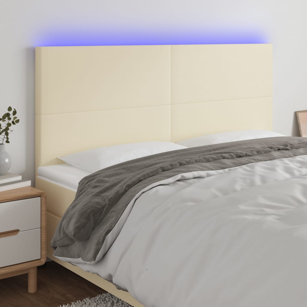 Testiera a LED Crema 160x5x118/128 cm in Similpelle