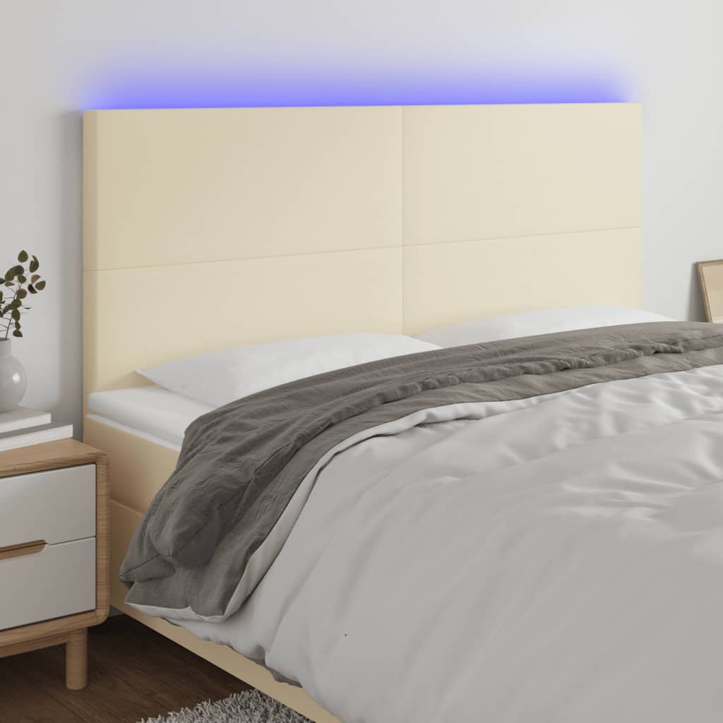 Testiera a LED Crema 180x5x118/128 cm in Similpelle
