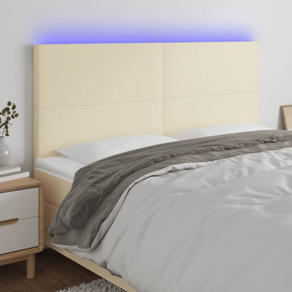 Testiera a LED Crema 180x5x118/128 cm in Similpelle
