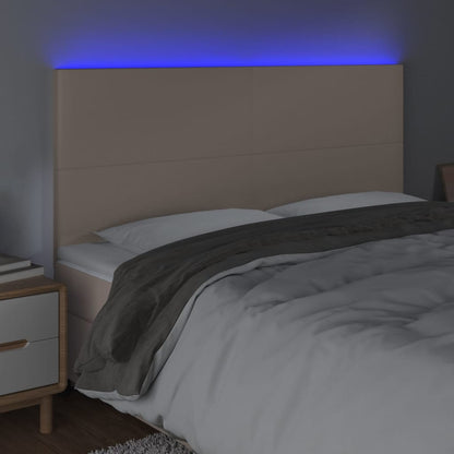 Testiera a LED Cappuccino 180x5x118/128 cm in Similpelle