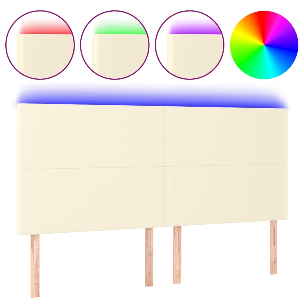 Testiera a LED Crema 200x5x118/128 cm in Similpelle