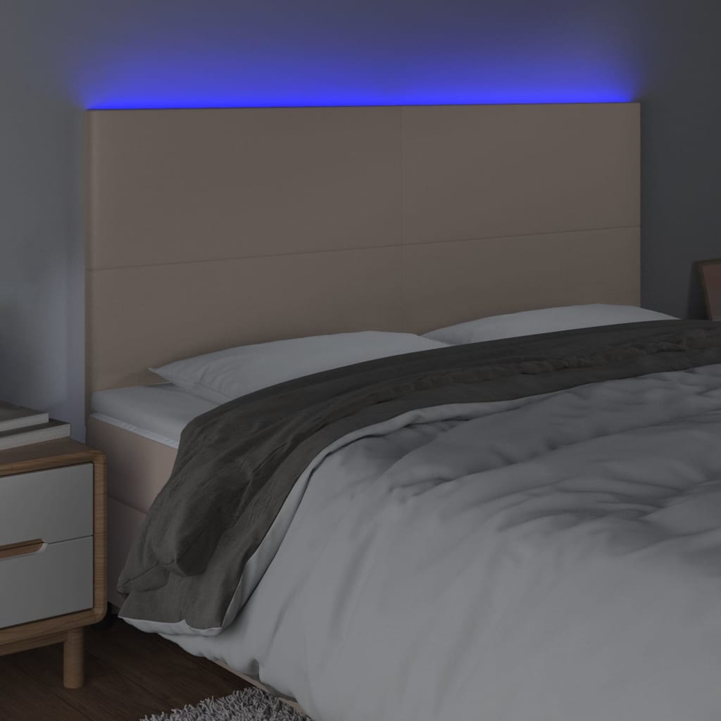 Testiera a LED Cappuccino 200x5x118/128 cm in Similpelle
