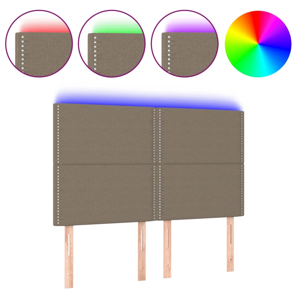 Testiera a LED Tortora 144x5x118/128 cm in Tessuto