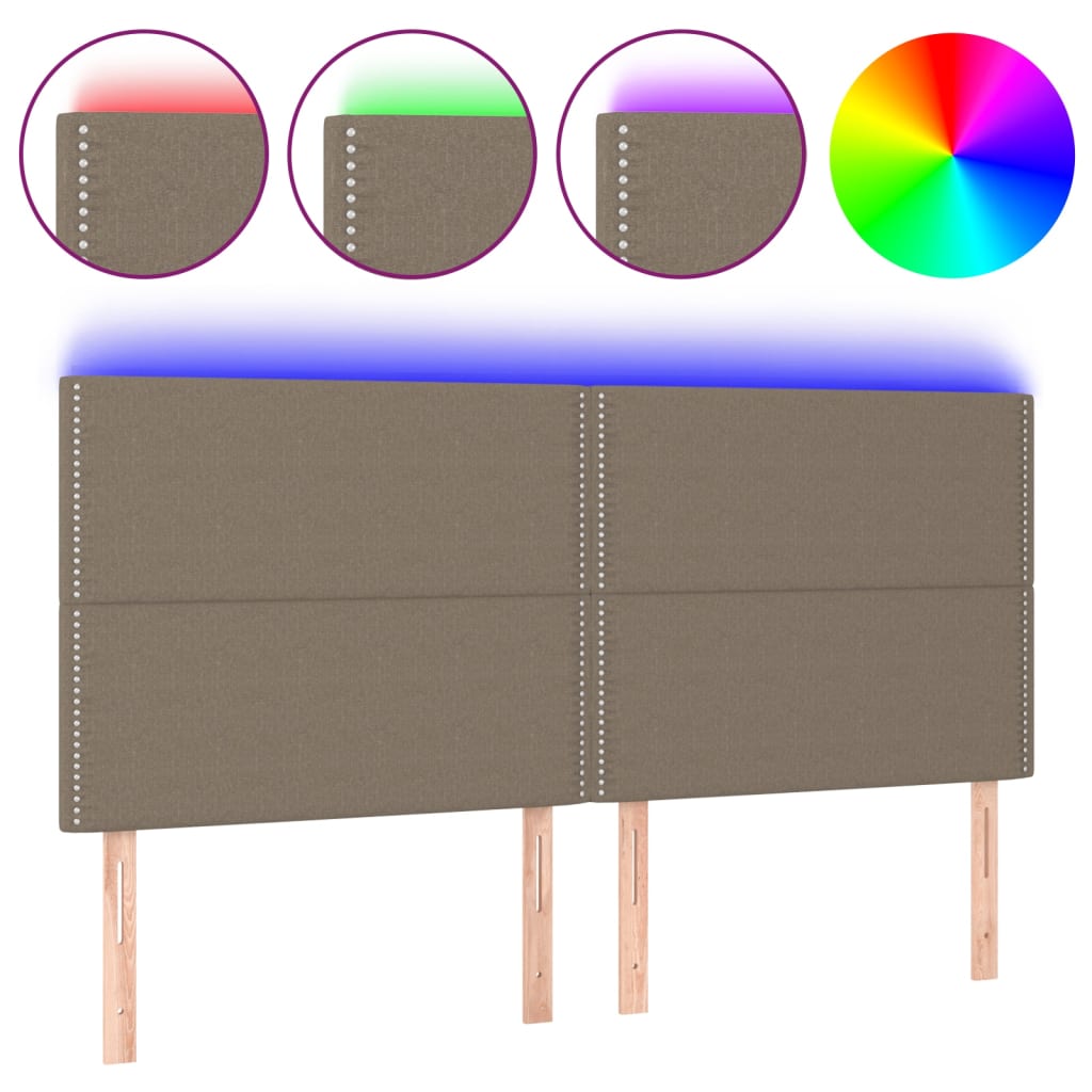 Testiera a LED Tortora 160x5x118/128 cm in Tessuto
