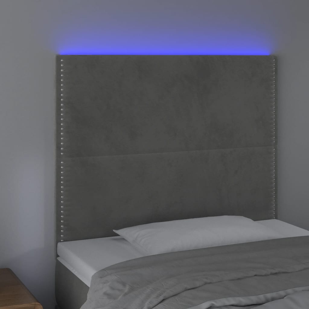 Testiera a LED Grigio Chiaro 80x5x118/128 cm in Velluto
