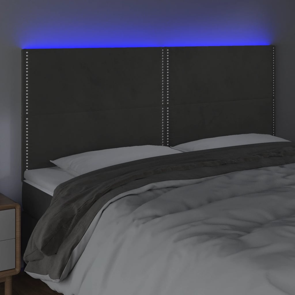 Testiera a LED GrigioScuro 160x5x118/128cm in Velluto