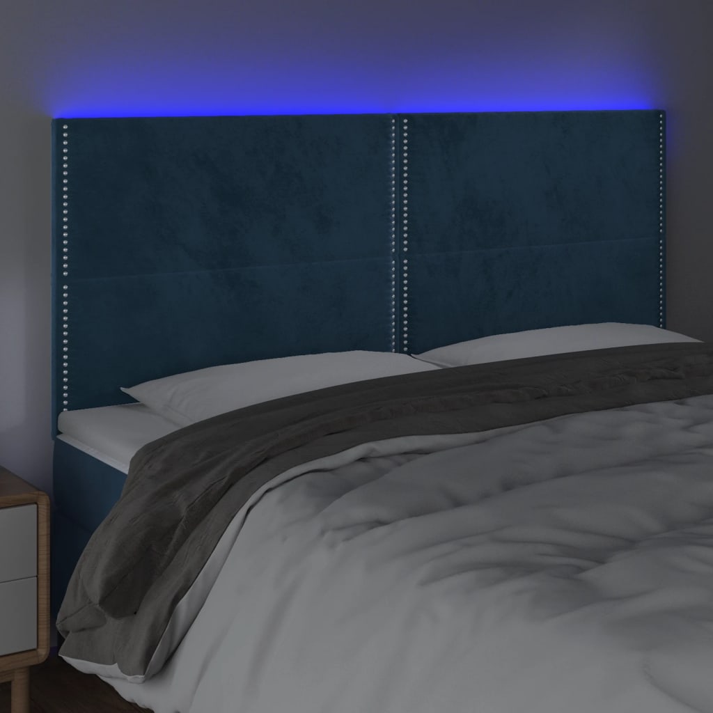 Testiera a LED Blu Scuro 160x5x118/128 cm in Velluto
