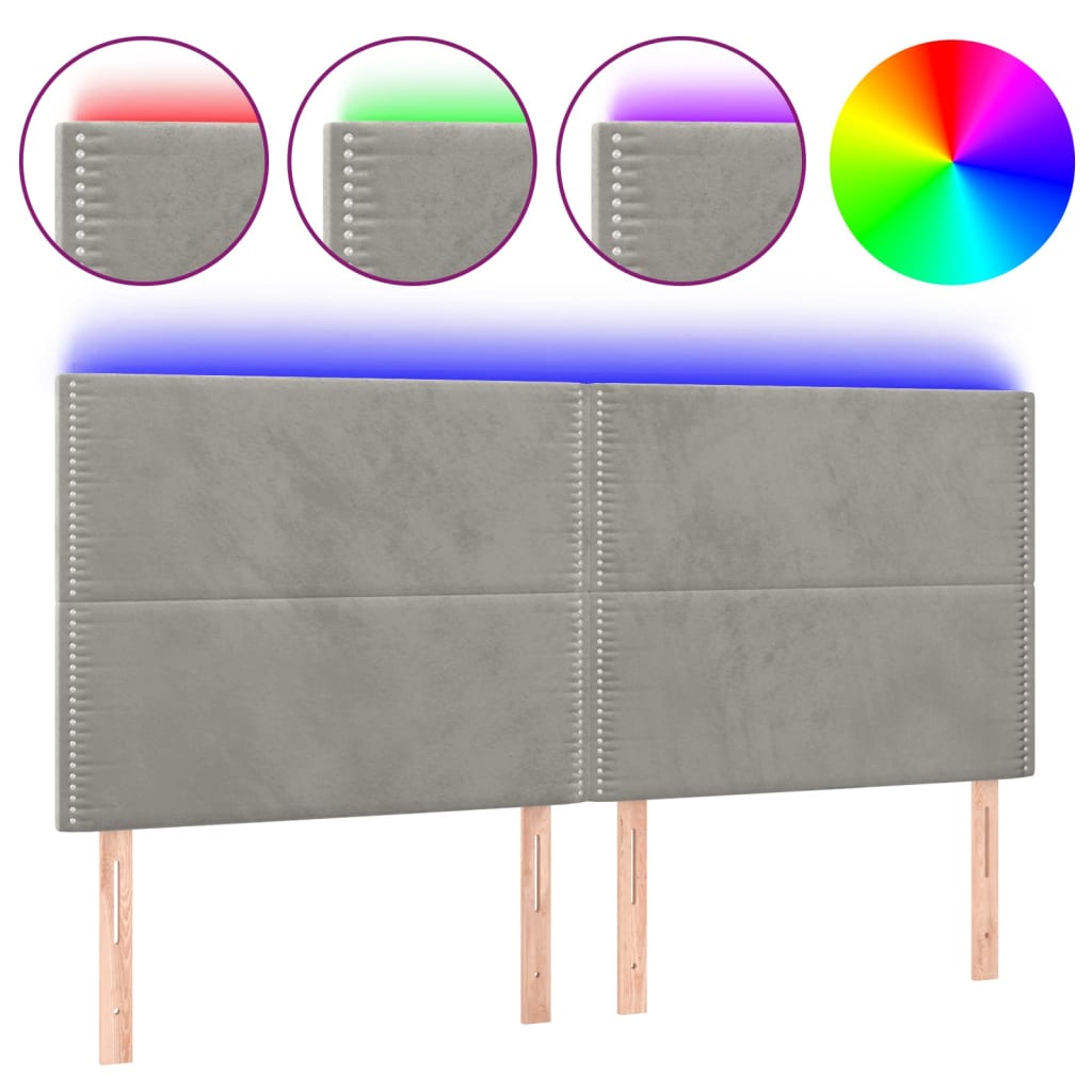 Testiera a LED Grigio Chiaro 200x5x118/128 cm in Velluto