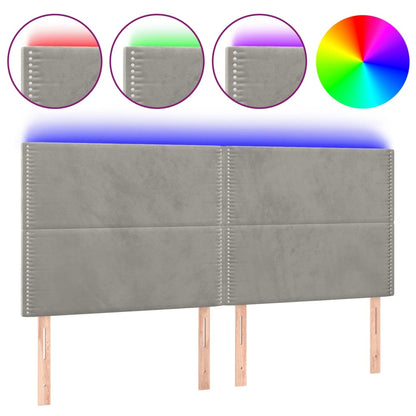 Testiera a LED Grigio Chiaro 200x5x118/128 cm in Velluto