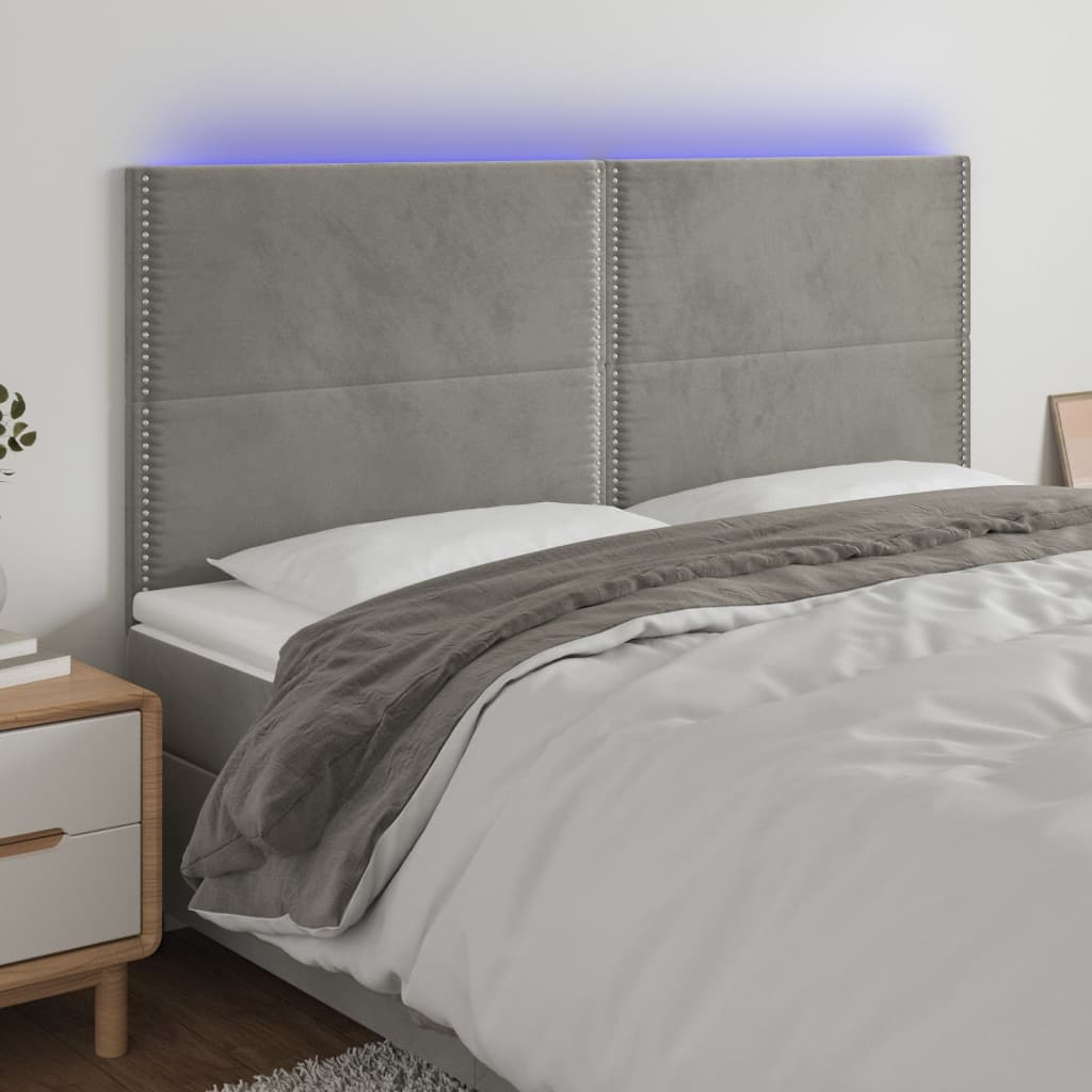 Testiera a LED Grigio Chiaro 200x5x118/128 cm in Velluto