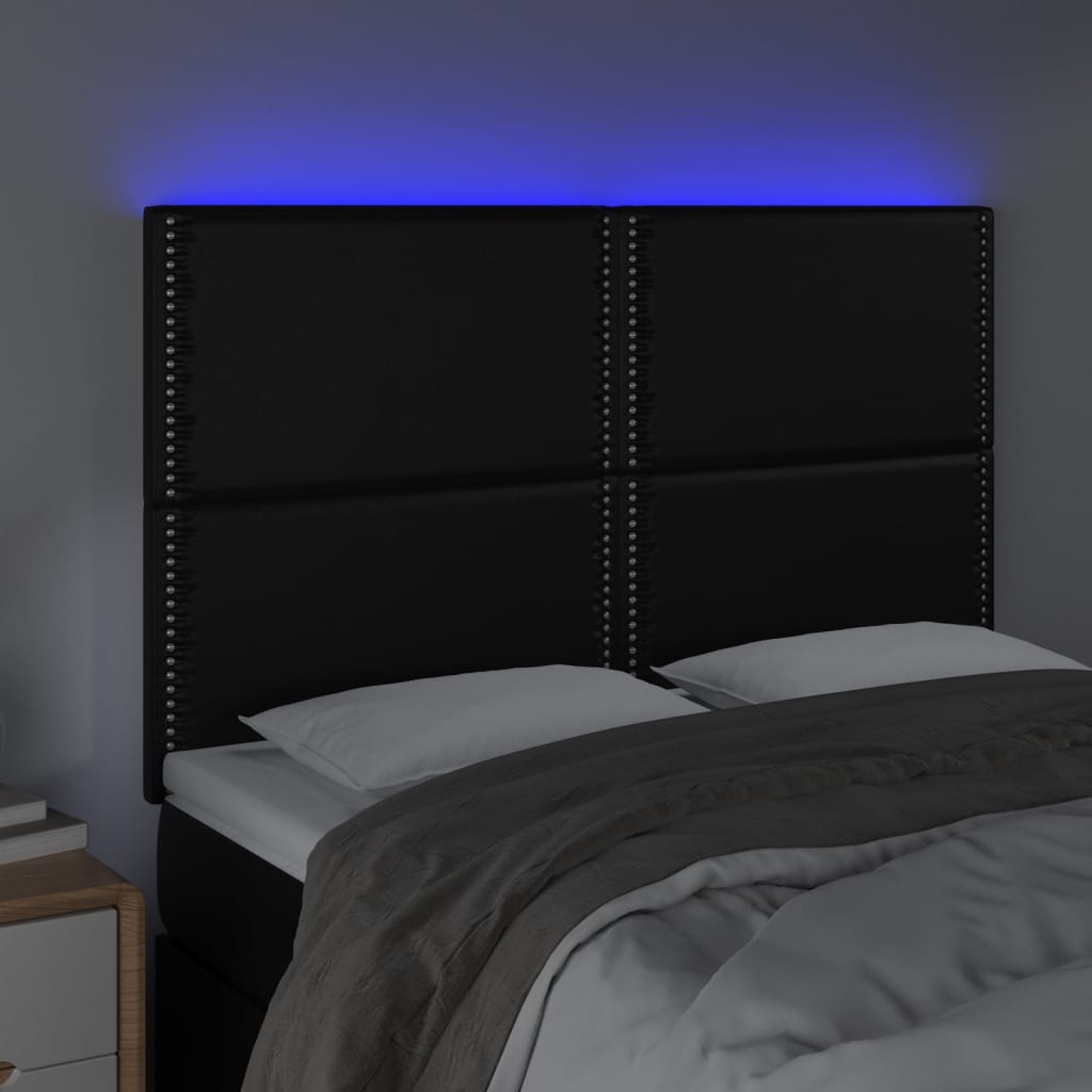 Testiera a LED Nera 144x5x118/128 cm in Similpelle
