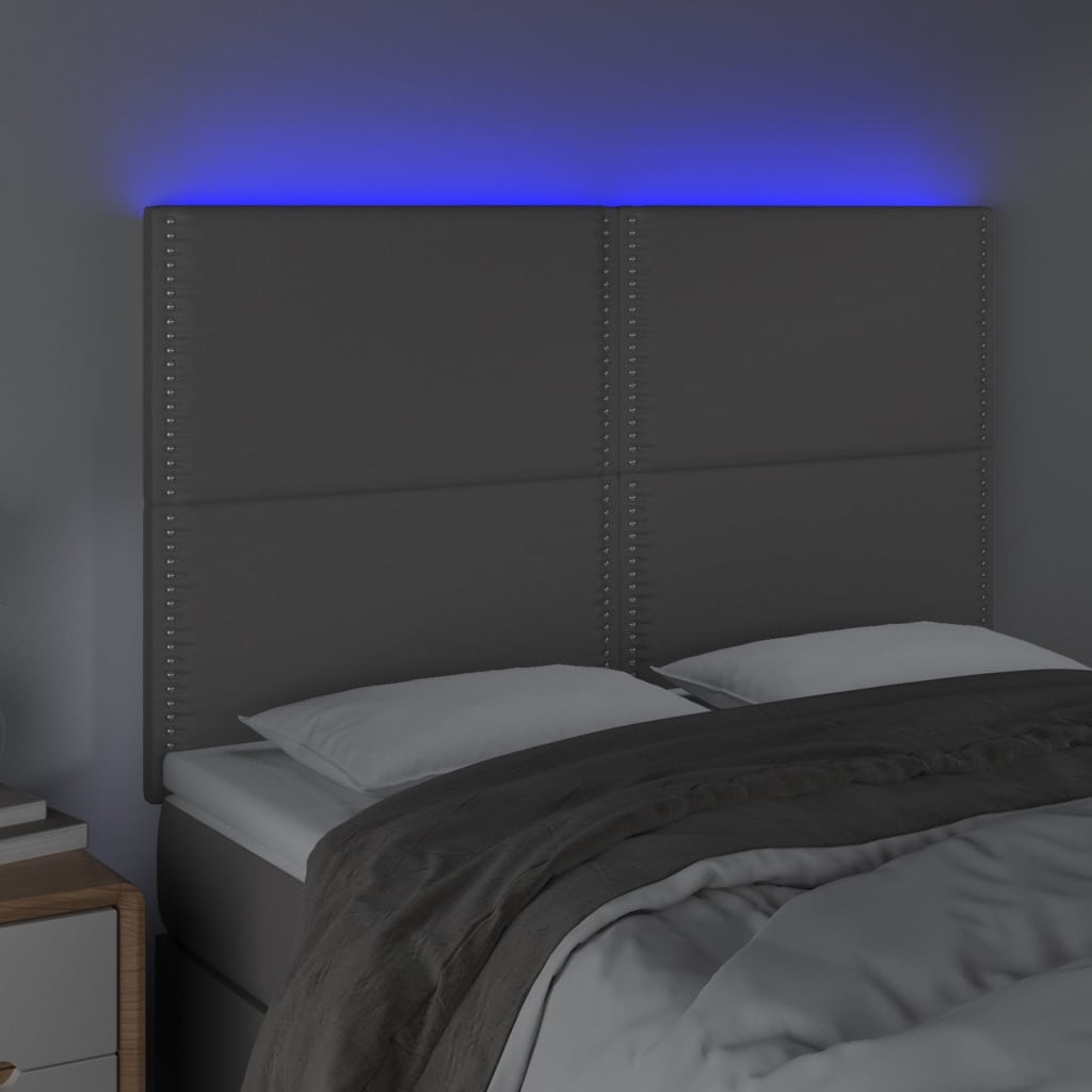 Testiera a LED Grigio 144x5x118/128 cm in Similpelle
