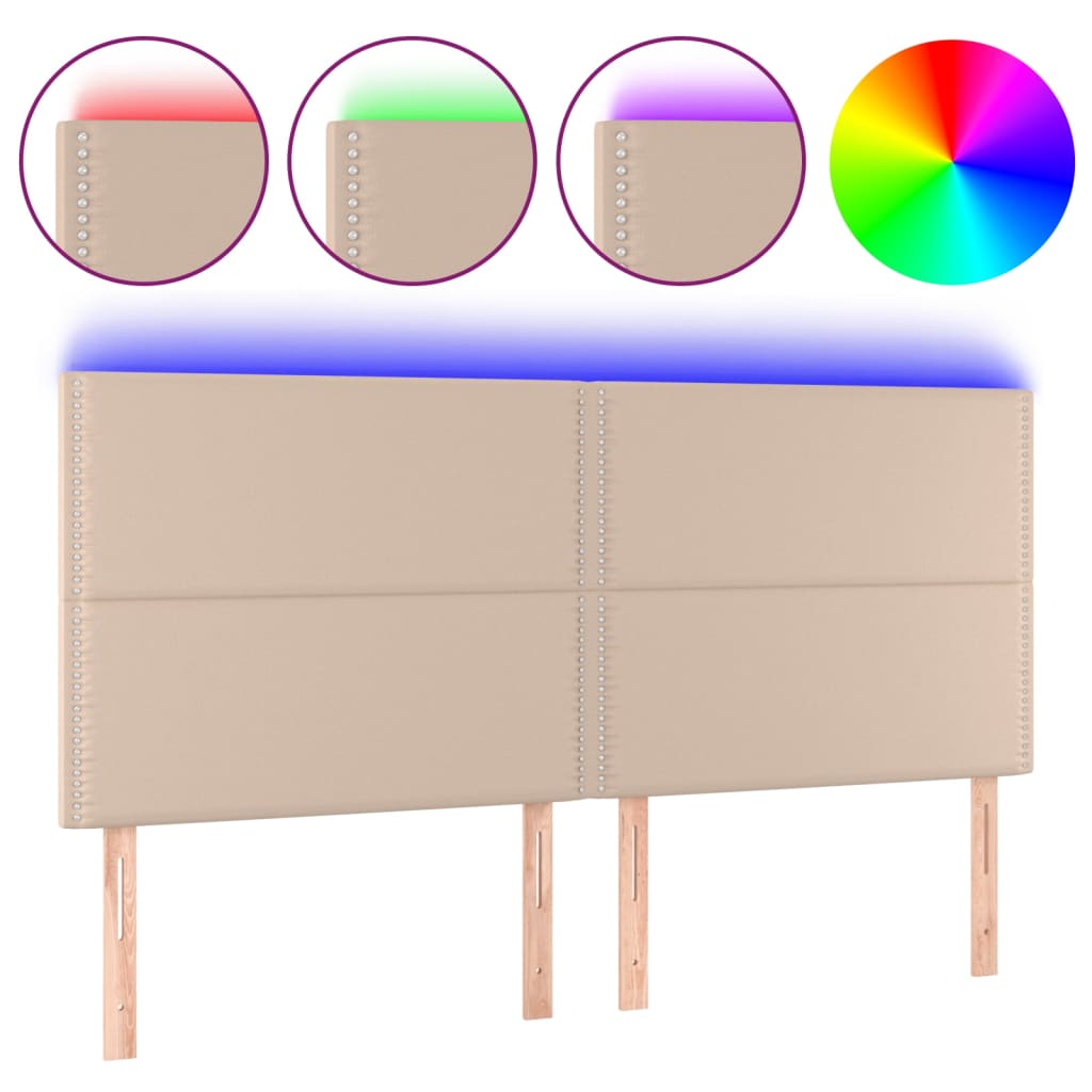 Testiera a LED Cappuccino 160x5x118/128 cm in Similpelle