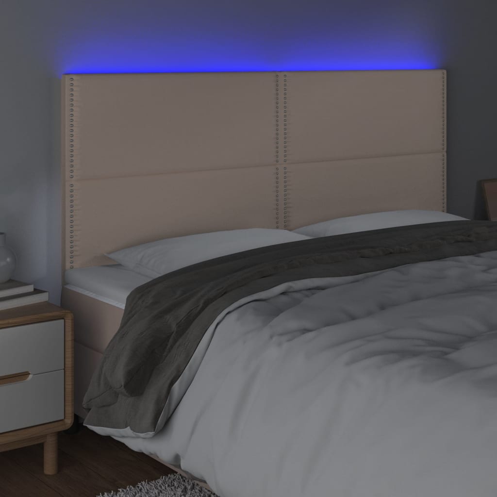 Testiera a LED Cappuccino 160x5x118/128 cm in Similpelle
