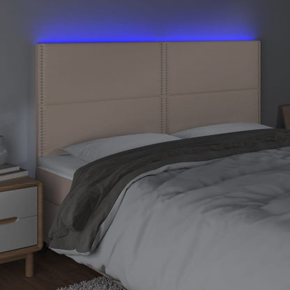 Testiera a LED Cappuccino 160x5x118/128 cm in Similpelle