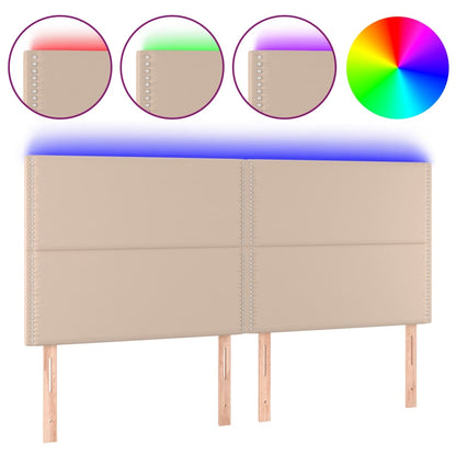 Testiera a LED Cappuccino 200x5x118/128 cm in Similpelle