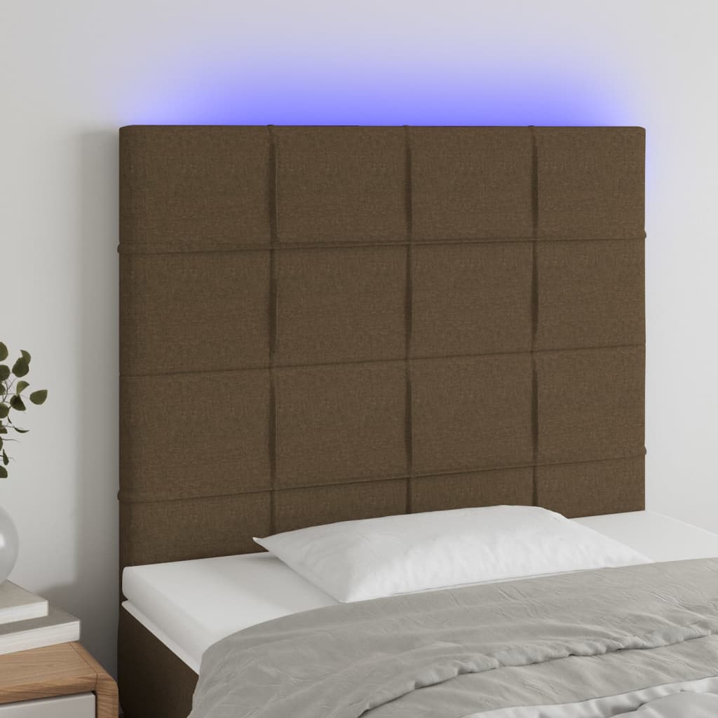 Testiera a LED Marrone Scuro 80x5x118/128 cm in Tessuto
