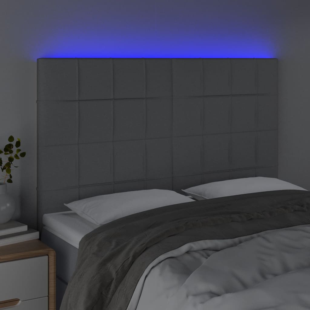 Testiera a LED Grigio Chiaro 144x5x118/128 cm in Tessuto