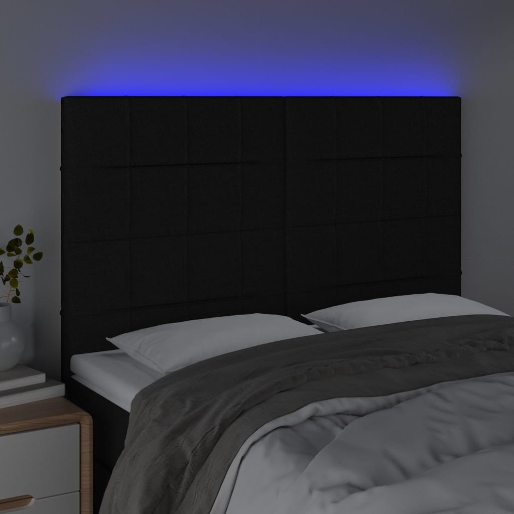 Testiera a LED Nera 144x5x118/128 cm in Tessuto
