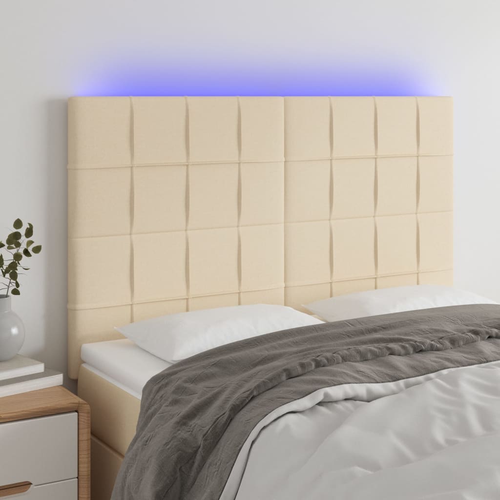 Testiera a LED Crema 144x5x118/128 cm in Tessuto