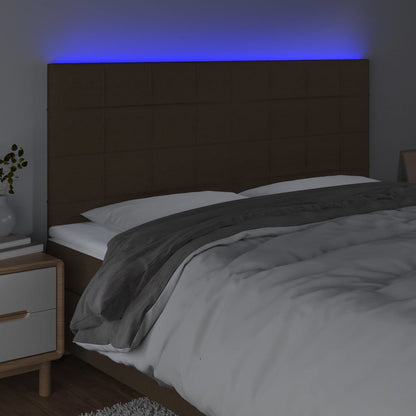 Testiera a LED Marrone Scuro 160x5x118/128 cm in Tessuto