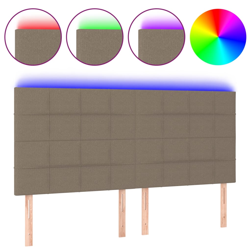Testiera a LED Tortora 160x5x118/128 cm in Tessuto