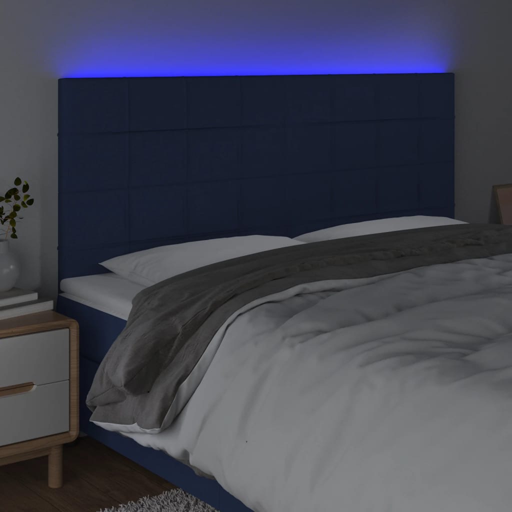 Testiera a LED blu 200x5x118/128cm in Tessuto