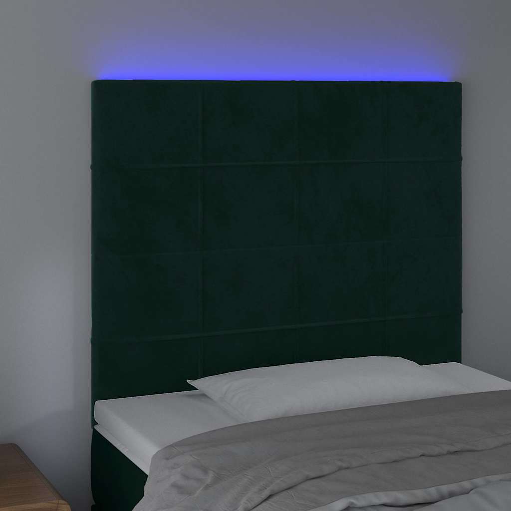 Testiera a LED Verde Scuro 90x5x118/128 cm in Velluto