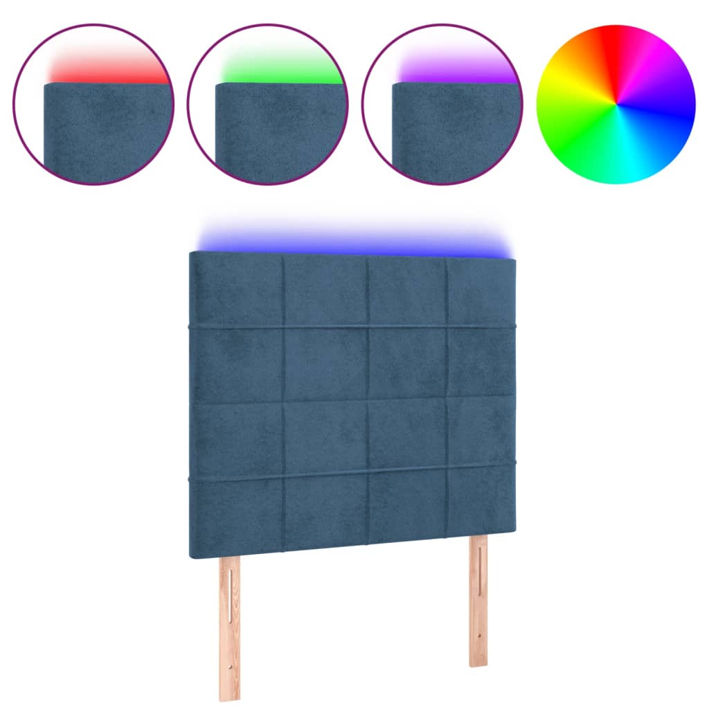 Testiera a LED Blu Scuro 90x5x118/128 cm in Velluto
