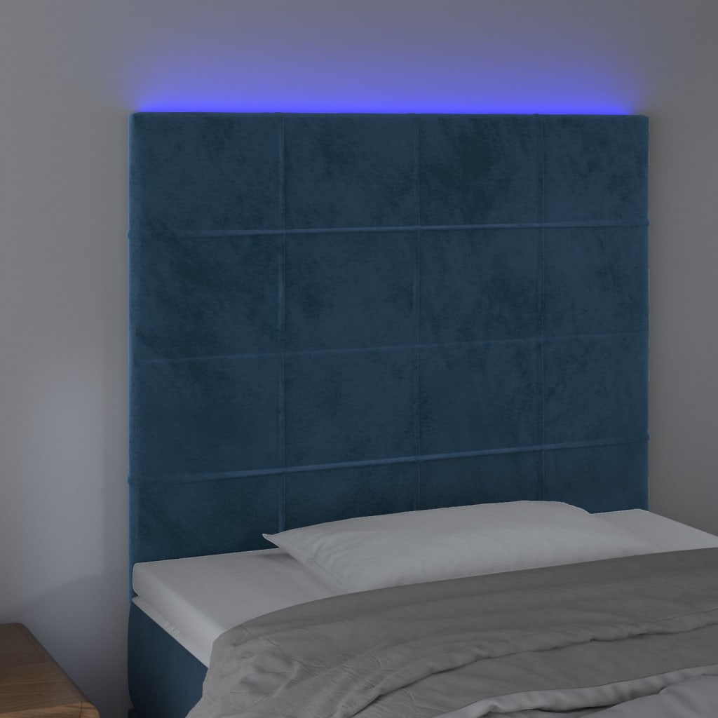 Testiera a LED Blu Scuro 90x5x118/128 cm in Velluto
