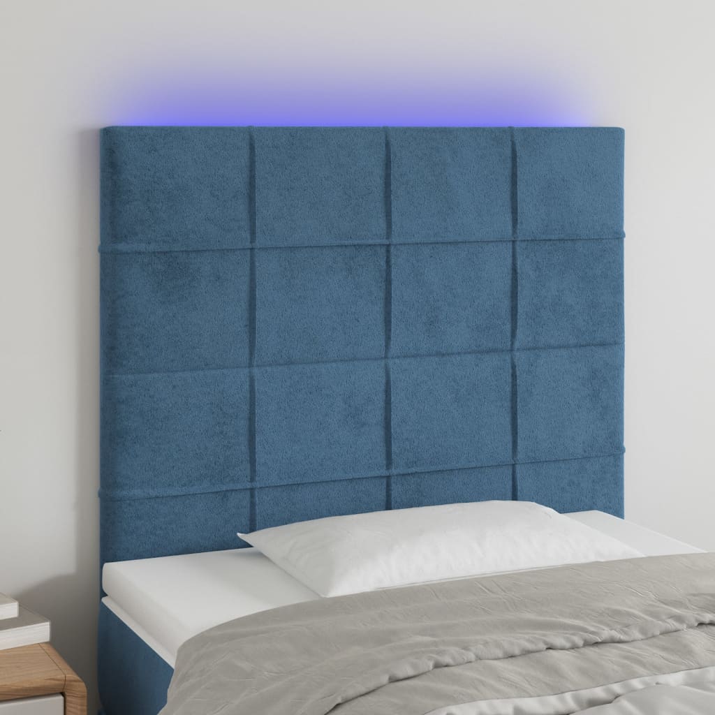 Testiera a LED Blu Scuro 90x5x118/128 cm in Velluto