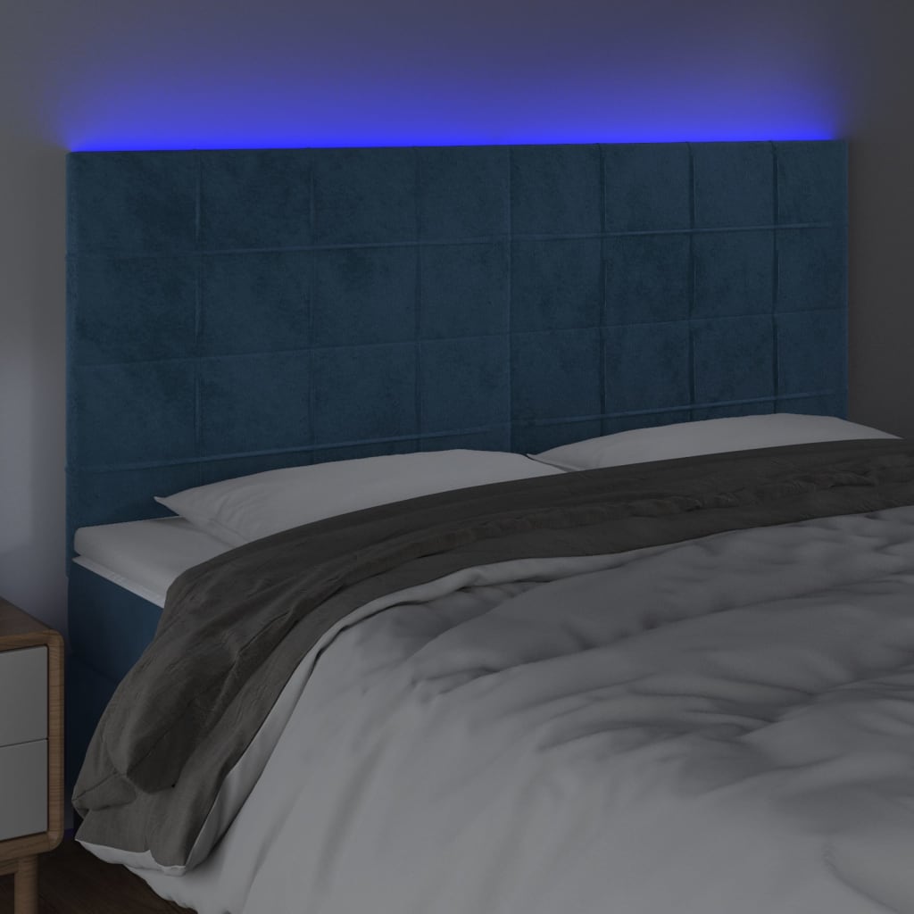 Testiera a LED Blu Scuro 160x5x118/128 cm in Velluto
