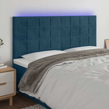 Testiera a LED Blu Scuro 160x5x118/128 cm in Velluto
