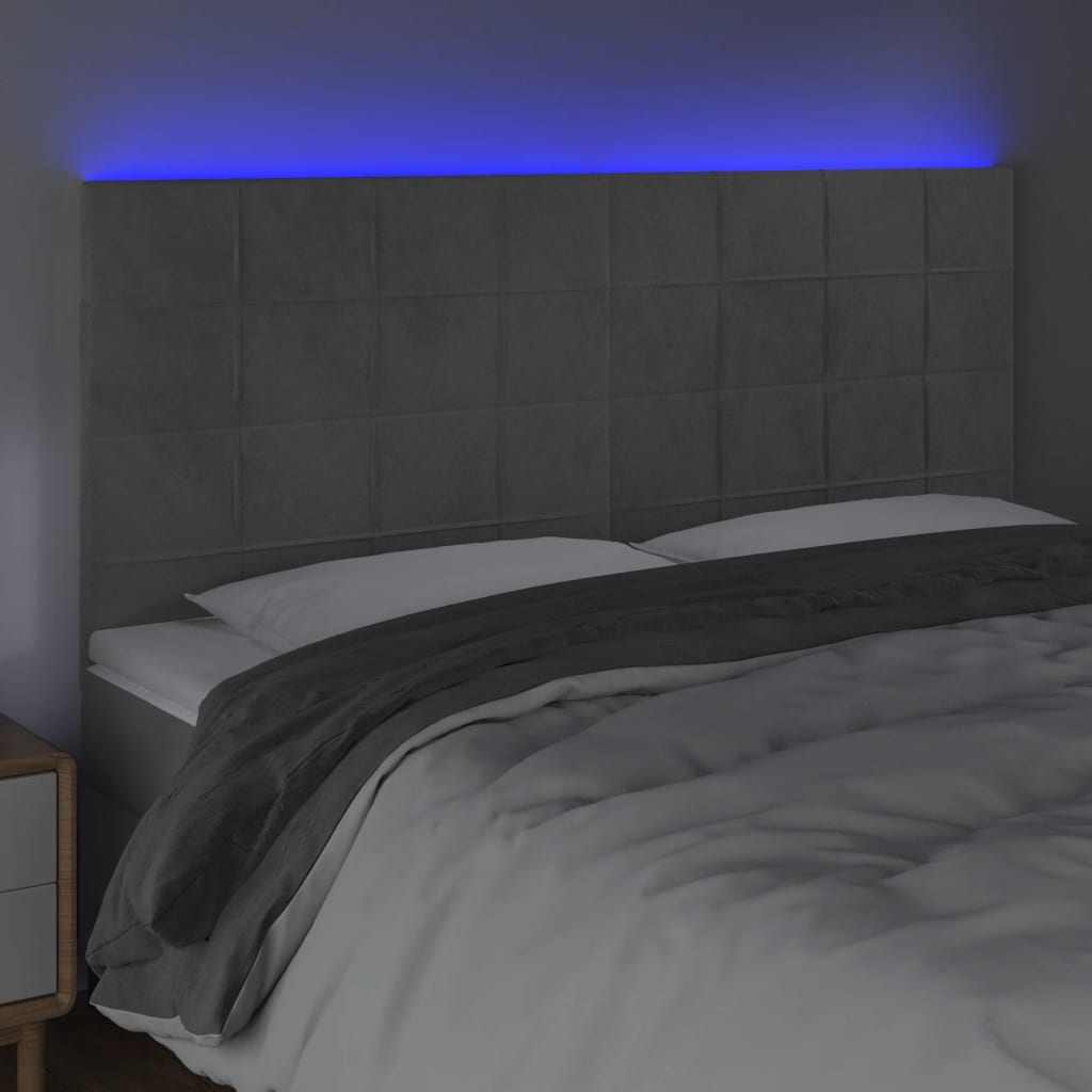 Testiera a LED Grigio Chiaro 200x5x118/128 cm in Velluto