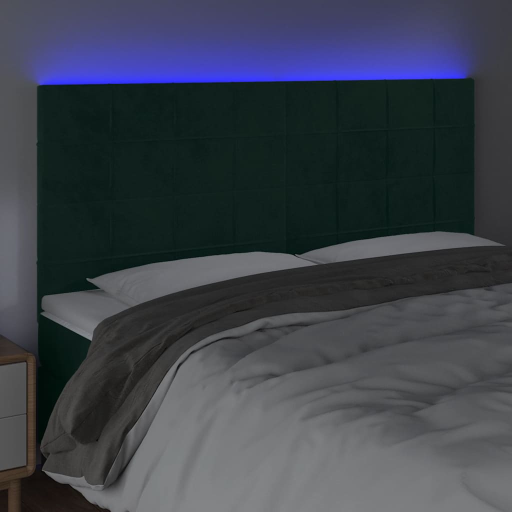 Testiera a LED Verde Scuro 200x5x118/128 cm in Velluto