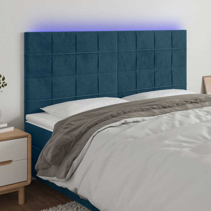 Testiera a LED Blu Scuro 200x5x118/128 cm in Velluto