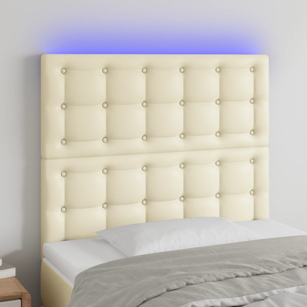 Testiera a LED Crema 90x5x118/128 cm in Similpelle