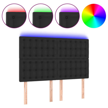 Testiera a LED Nera 144x5x118/128 cm in Similpelle