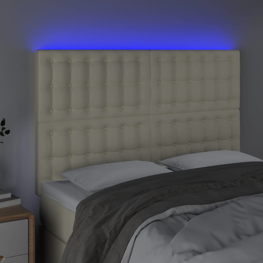Testiera a LED Crema 144x5x118/128 cm in Similpelle