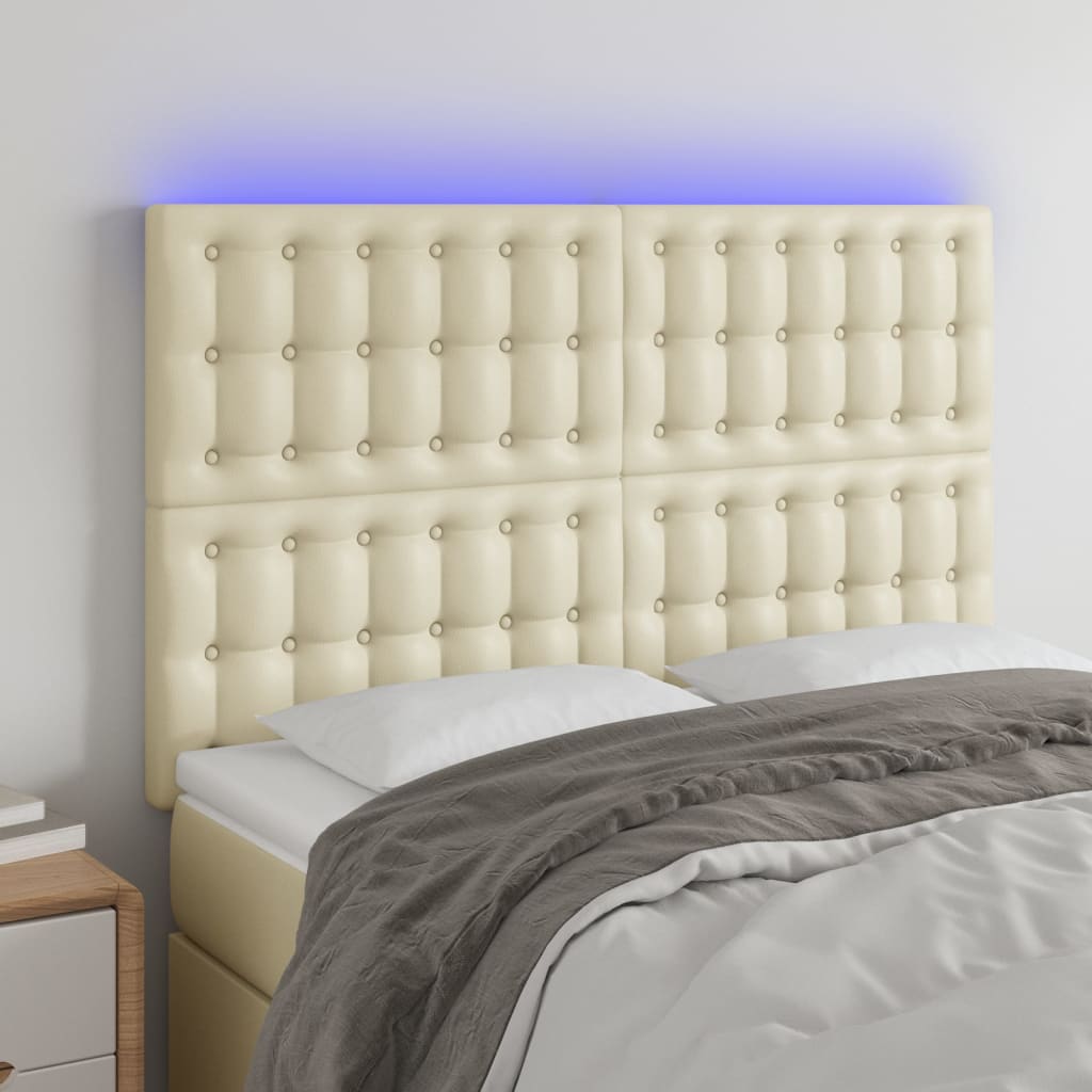 Testiera a LED Crema 144x5x118/128 cm in Similpelle