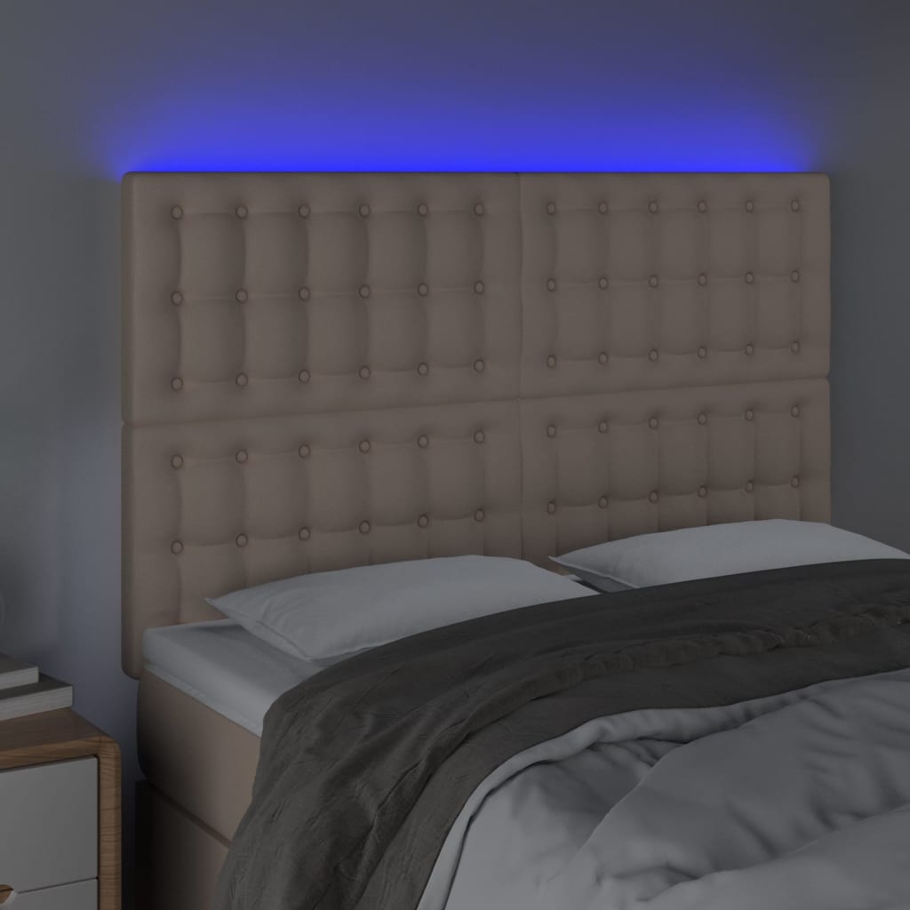 Testiera a LED cappuccino 144x5x118/128 cm in Similpelle