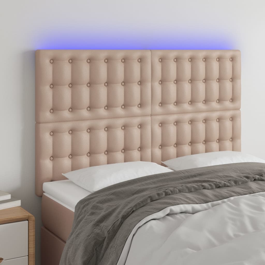Testiera a LED cappuccino 144x5x118/128 cm in Similpelle