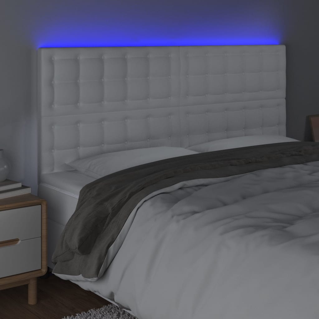 Testiera a LED Bianco 160x5x118/128 cm in Similpelle
