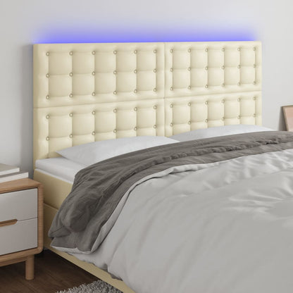 Testiera a LED Crema 160x5x118/128 cm in Similpelle